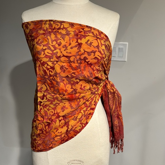 Tangerine Temple Tropical Cover Up Wrap Sarong - Picture 6 of 12